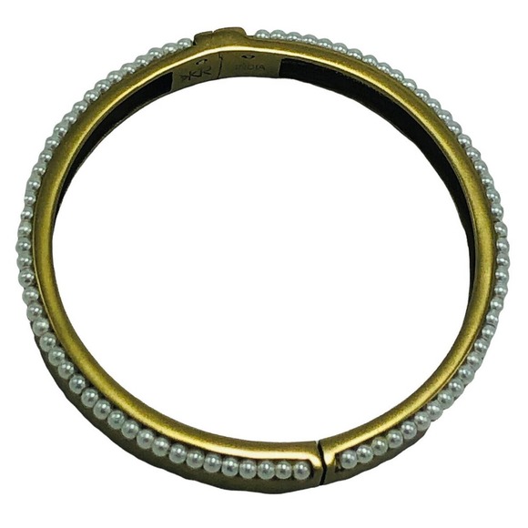 SILPADA Brass DOTTED PEARL Hinged Bangle Bracelet Designer India Jewelry - Picture 4 of 7